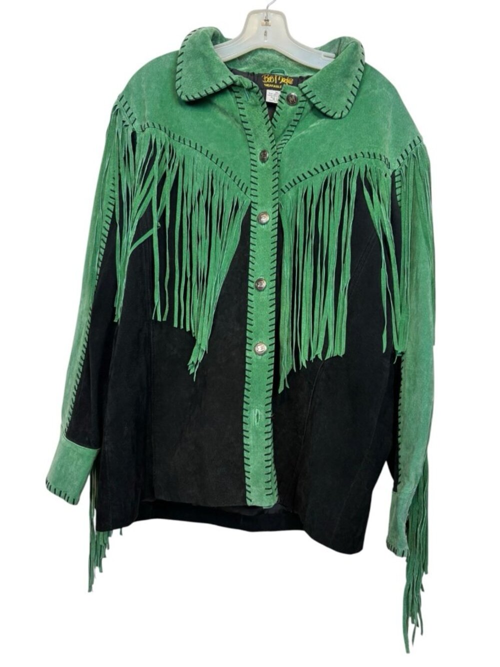 Bob Mackie Jacket Womens XL Green Suede Leather Fringe Western Cowboy Art 90s